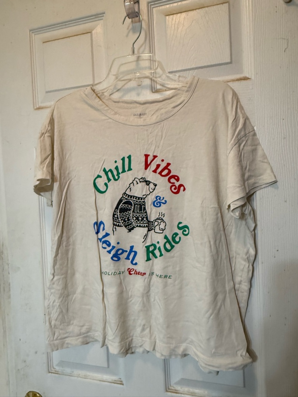 Old Navy Cream Tee with Light Blue Logo